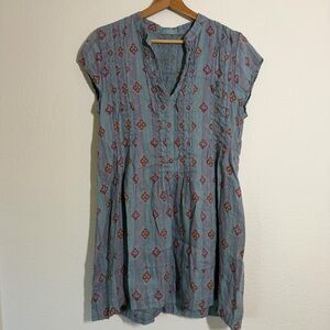 CP Shades Regina Linen Cap Sleeve Tunic Top Floral Stripe Size Small S Spring